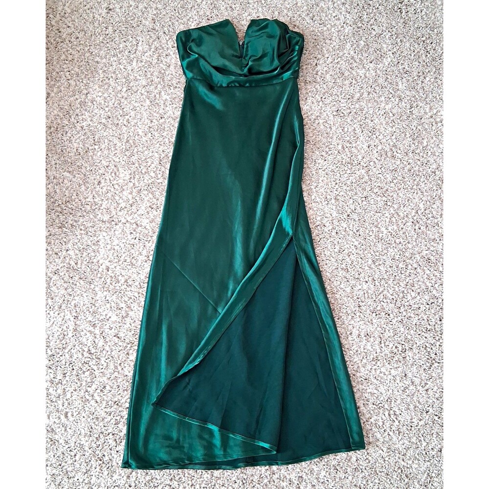 MABLE Green Satin Strapless Sleeveless Bridesmaid Dress, Size S Regular